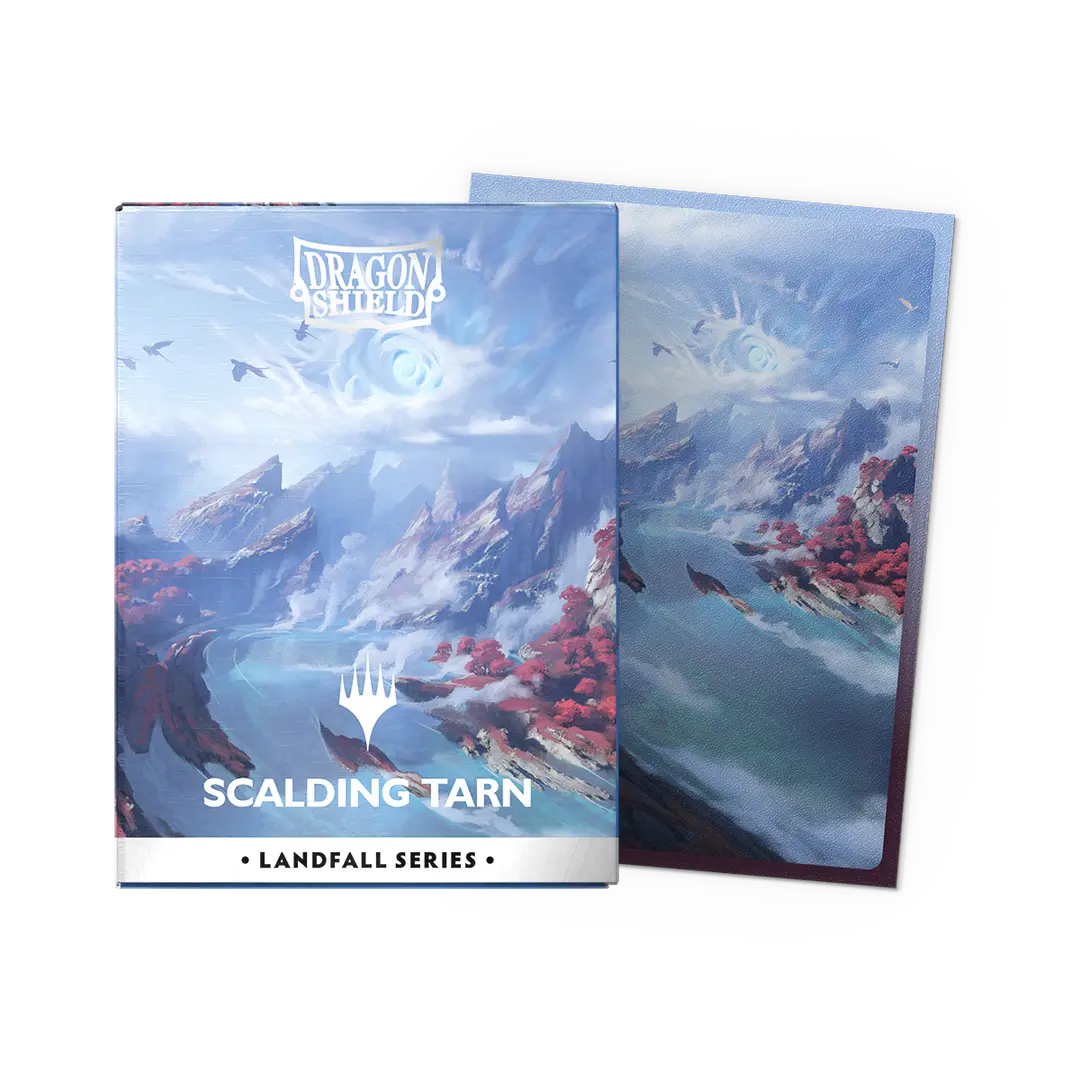 Dragon Shield Scalding Tarn deck box and card sleeve with fantasy mountain landscape art, Magic The Gathering accessory