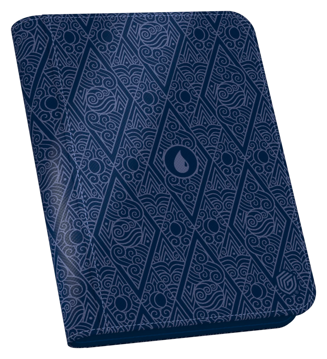 Blue card binder with water-themed pattern for trading card game storage