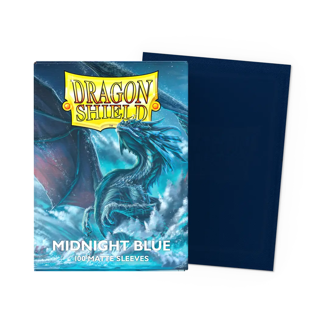Dragon Shield Midnight Blue matte card sleeves pack with dragon artwork, 100 count.