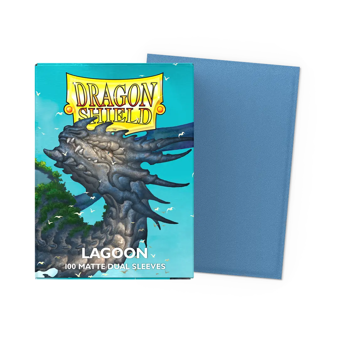 Dragon Shield Lagoon card sleeves 100 count, matte blue, with fantasy dragon artwork